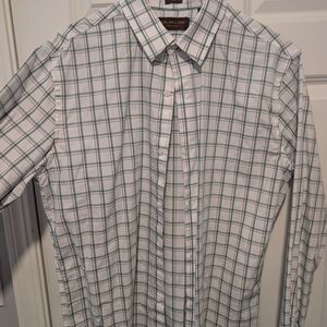 White Button-Down Shirt with Green Plaid